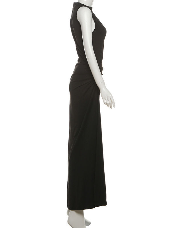 TWOTWINSTYLE Sleeveless Patchwork Metal Button Midi Dress