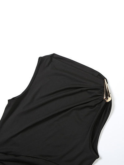 TWOTWINSTYLE Sleeveless Patchwork Metal Button Midi Dress
