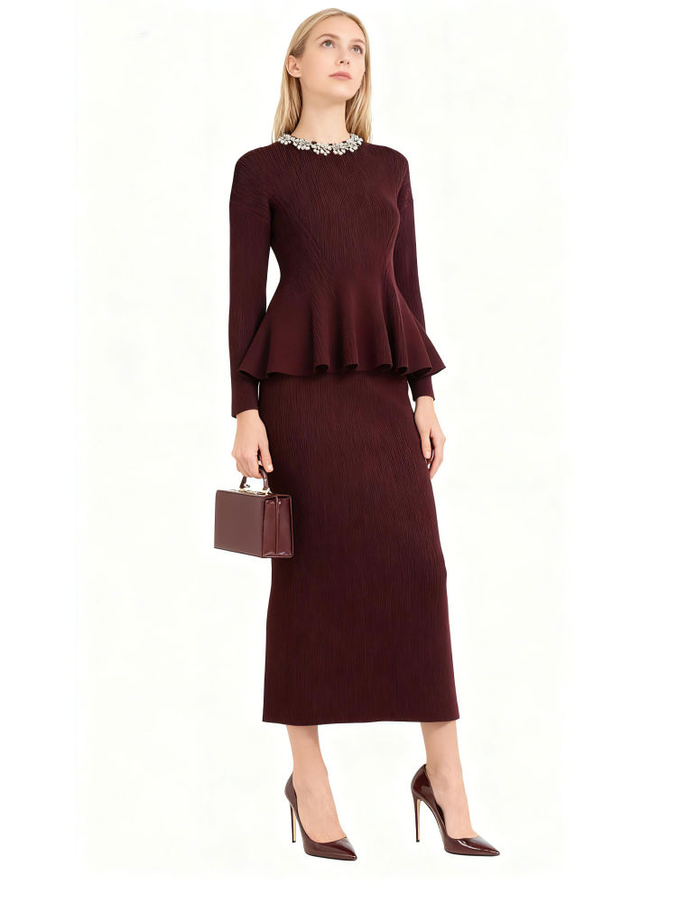 TWOTWINSTYLE Spliced Diamond Tunic Top High Waist Skirt Two Piece Set