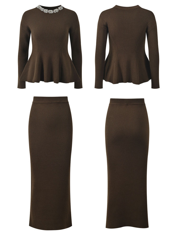 TWOTWINSTYLE Spliced Diamond Tunic Top High Waist Skirt Two Piece Set