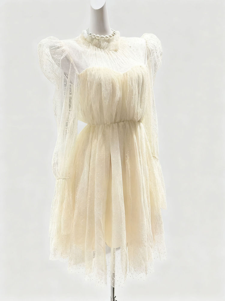 TWOTWINSTYLE Minimalist Tunic Pleated Wave Point Dress