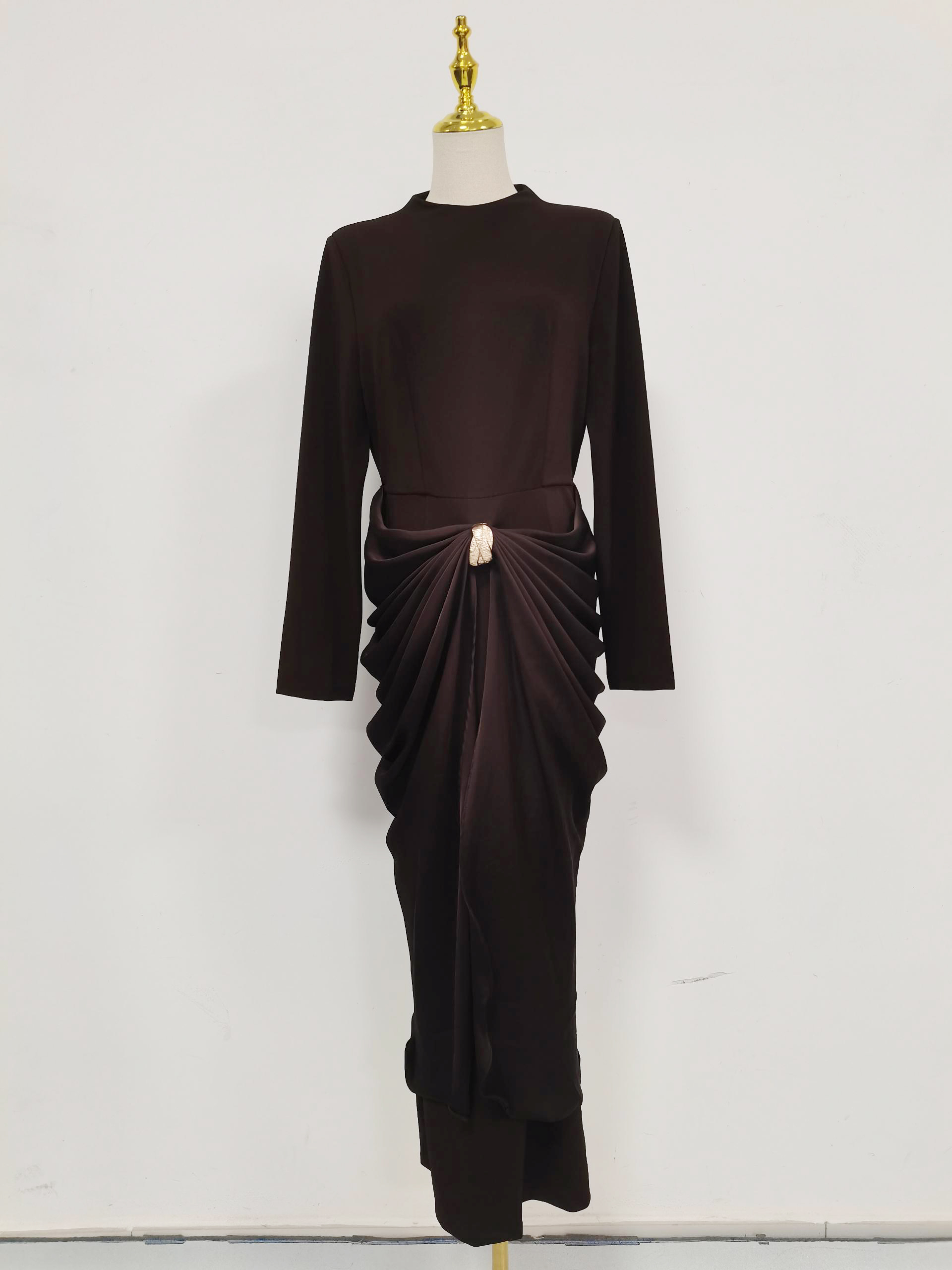 TWOTWINSTYLE Elegant Patchwork Button Midi Dress