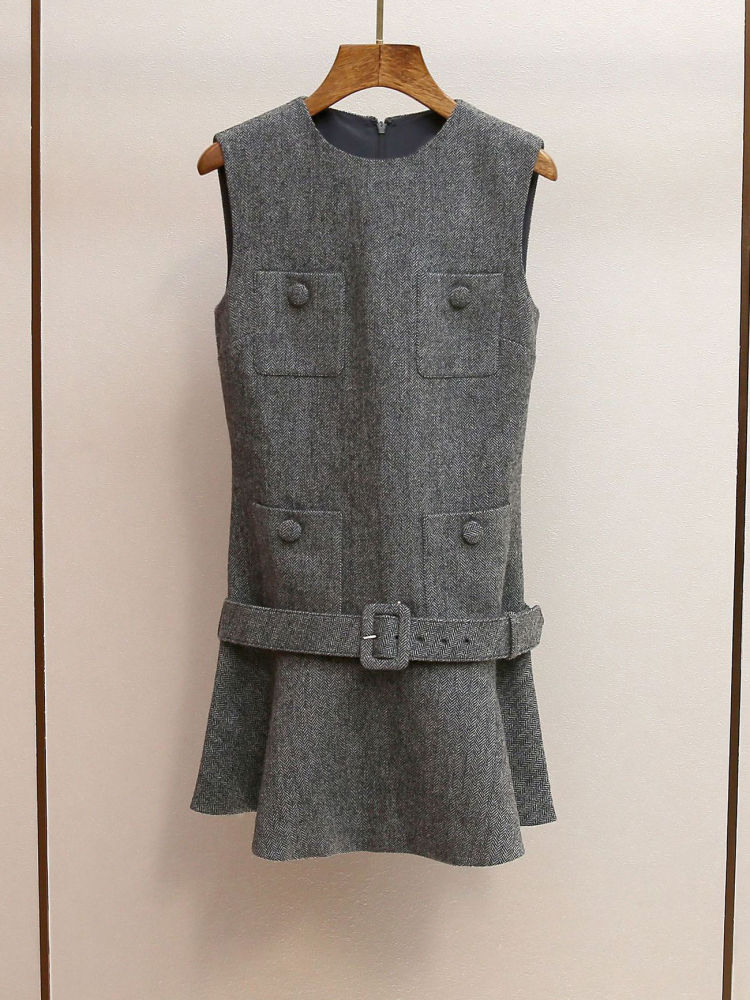 TWOTWINSTYLE Casual Spliced Belt Mini Dress
