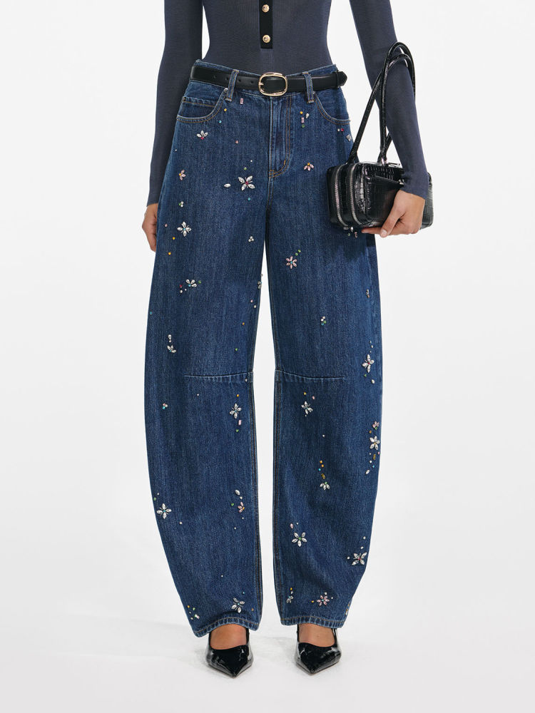 TWOTWINSTYLE Designer Spliced Diamond Casual Denim Pant