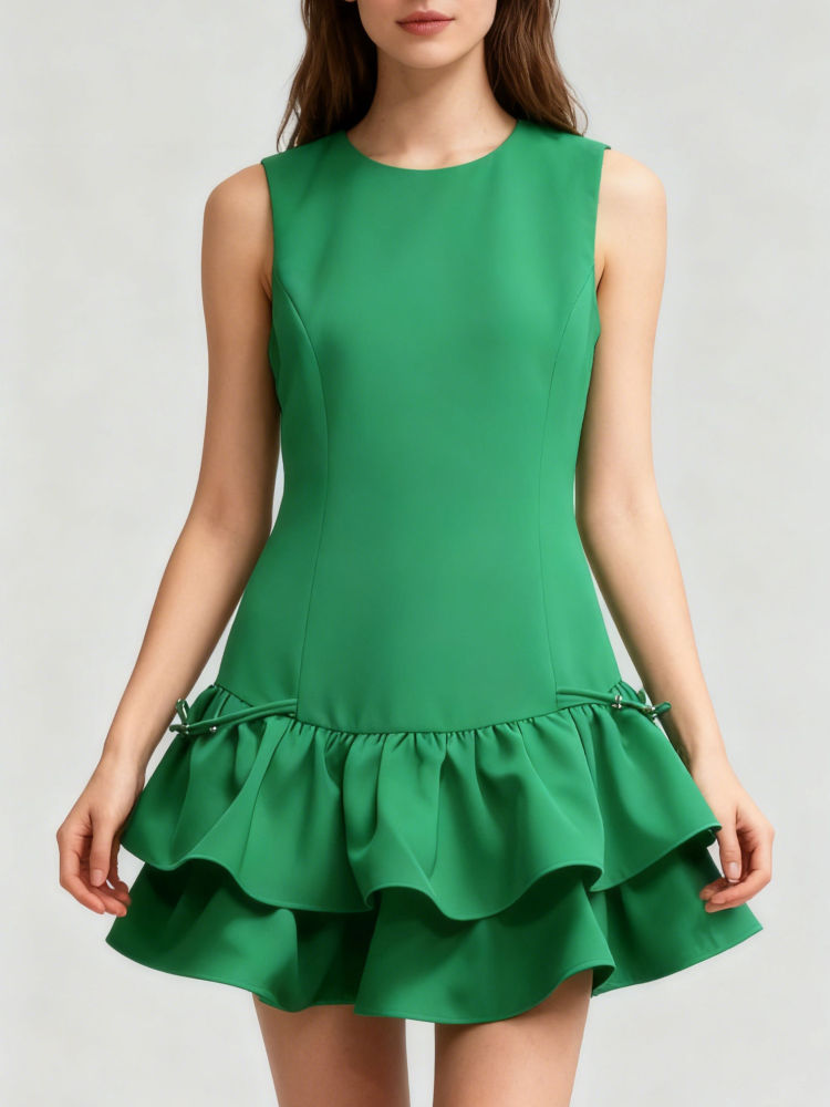 TWOTWINSTYLE Elegant Ruffles Sleeveless Mini Dress