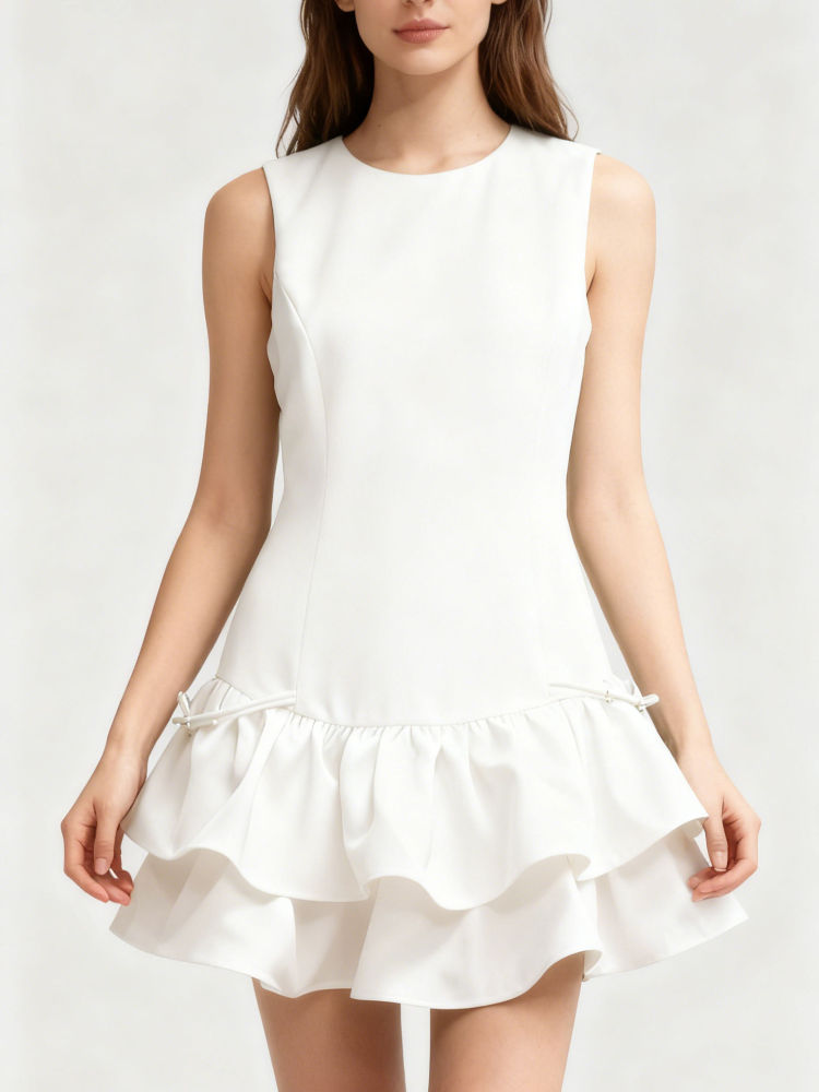 TWOTWINSTYLE Elegant Ruffles Sleeveless Mini Dress