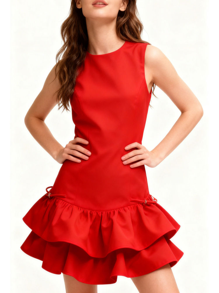 TWOTWINSTYLE Elegant Ruffles Sleeveless Mini Dress