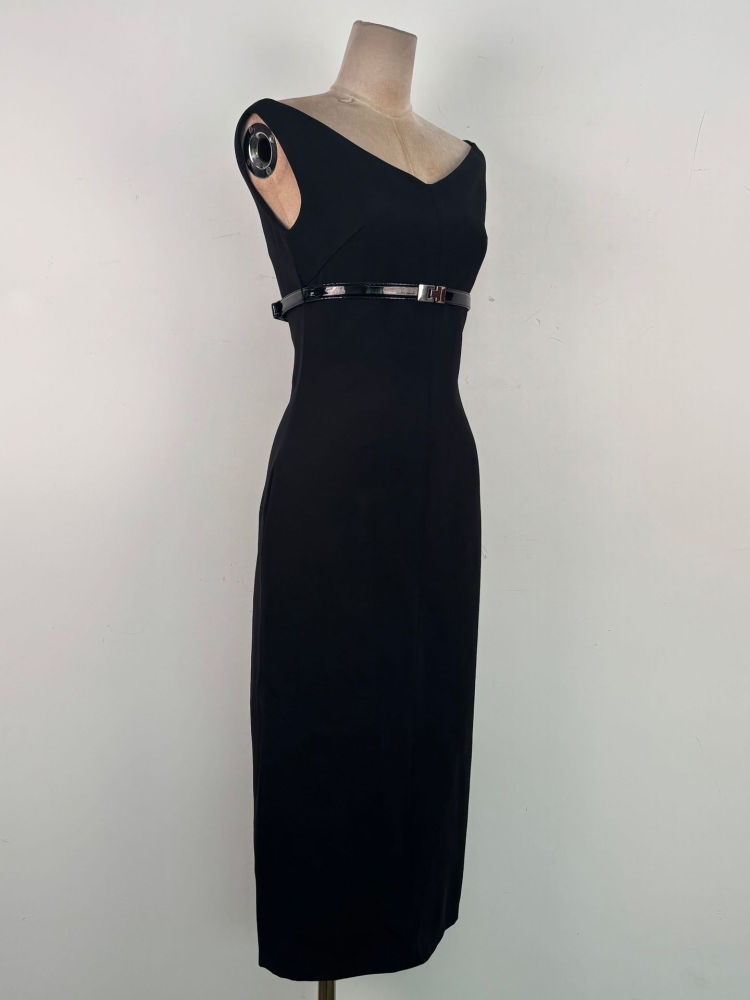TWOTWINSTYLE Minimalist Patchwork Belt Slimming Dress