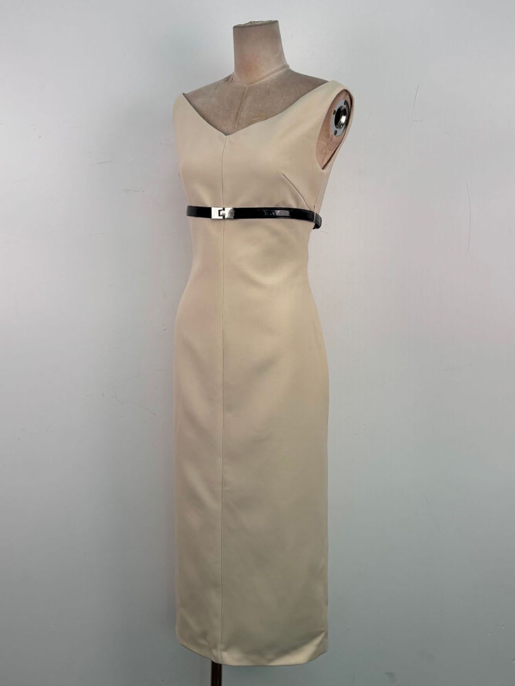 TWOTWINSTYLE Minimalist Patchwork Belt Slimming Dress