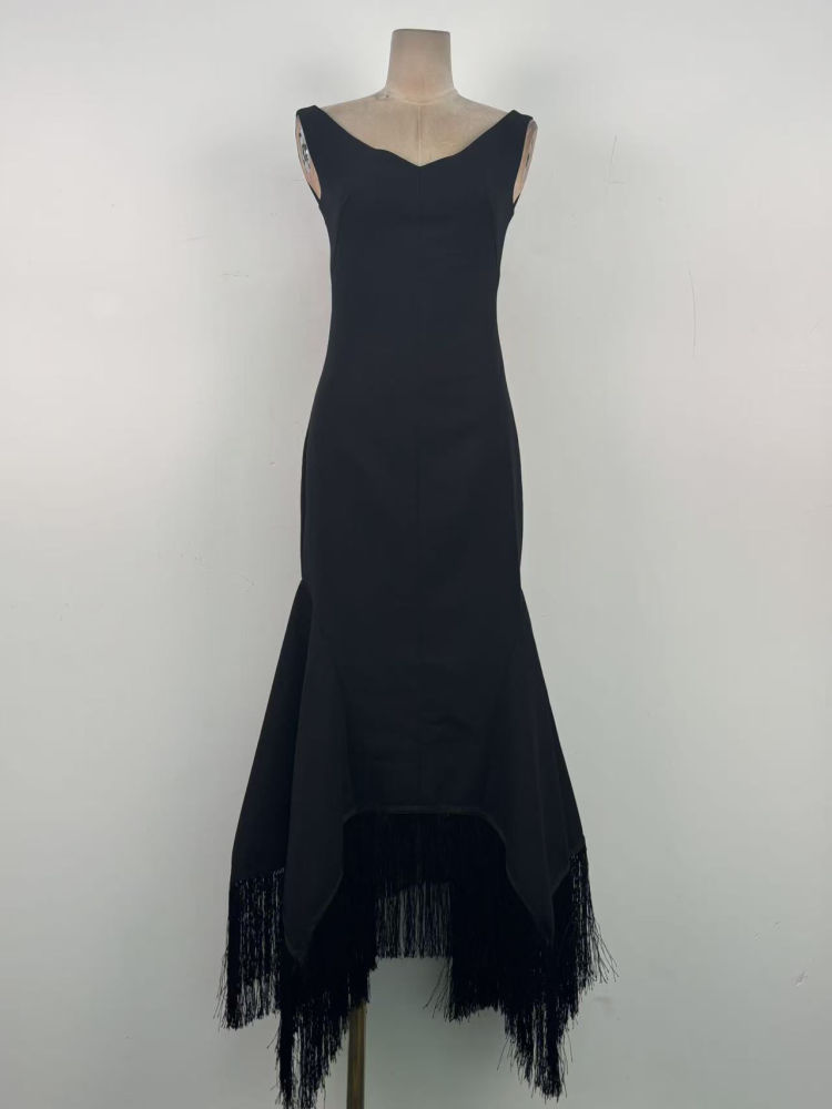 TWOTWINSTYLE Tunic Spliced Tassel Elegant Midi Dress