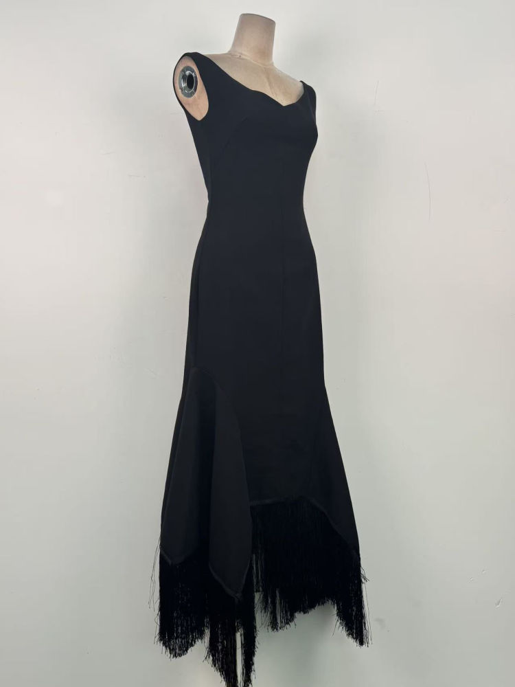 TWOTWINSTYLE Tunic Spliced Tassel Elegant Midi Dress