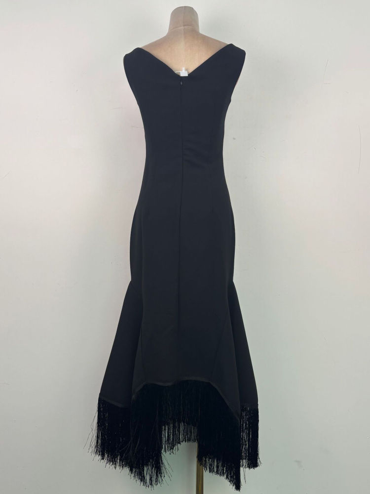 TWOTWINSTYLE Tunic Spliced Tassel Elegant Midi Dress