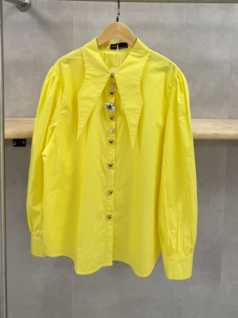 TWOTWINSTYLE Lapel Patchwork Button Casual Shirt