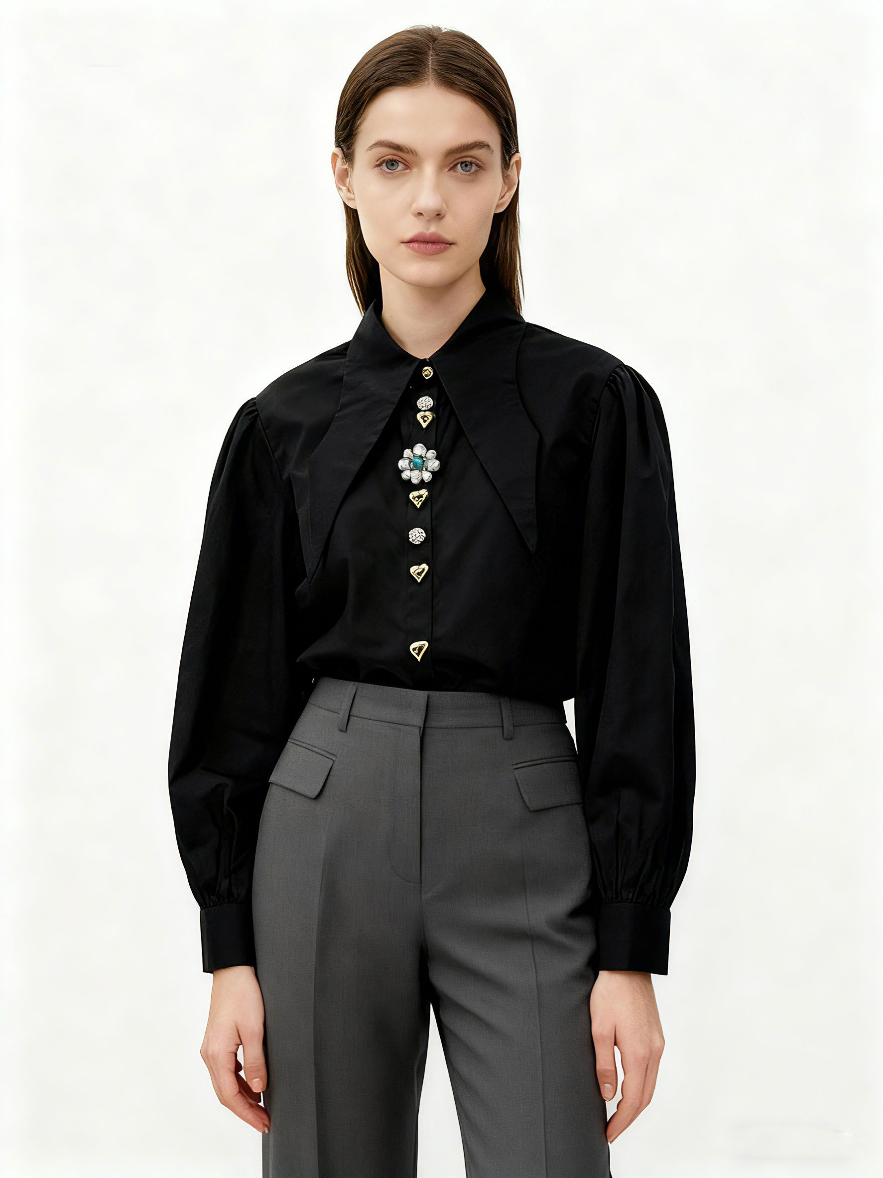 TWOTWINSTYLE Lapel Patchwork Button Casual Shirt