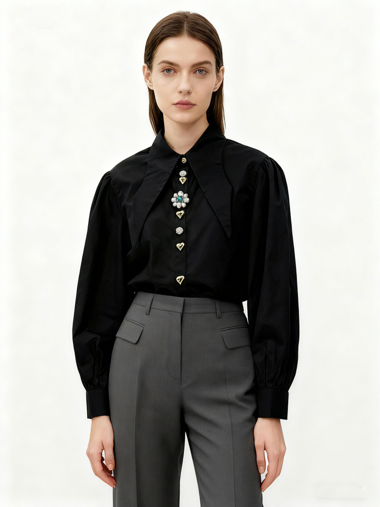 TWOTWINSTYLE Lapel Patchwork Button Casual Shirt