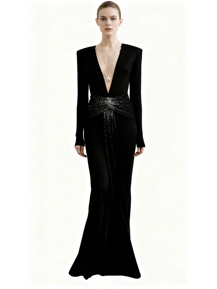 TWOTWINSTYLE Slimming Deep V Neck Spliced Diamond Dress