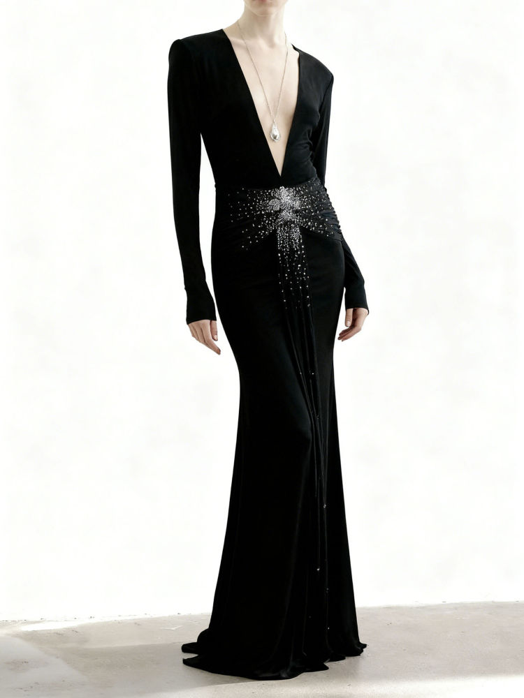 TWOTWINSTYLE Slimming Deep V Neck Spliced Diamond Dress