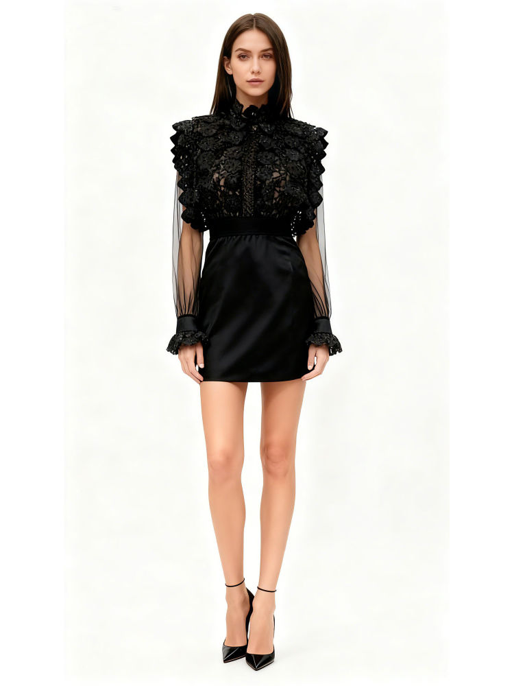 TWOTWINSTYLE Tunic Stand Collar Hollow Out Dress