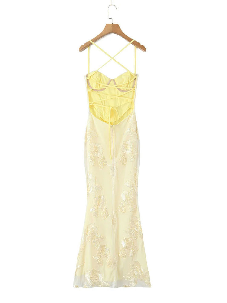 TWOTWINSTYLE Backless Patchwork Flower Slimming Dress