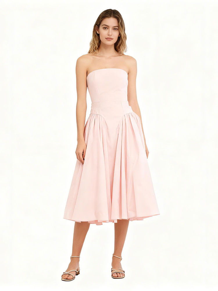 TWOTWINSTYLE High Waist Strapless Chic Midi Dress