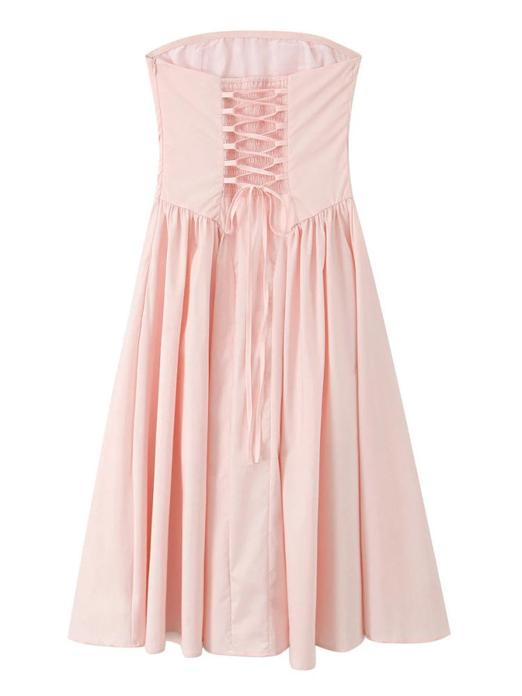 TWOTWINSTYLE High Waist Strapless Chic Midi Dress
