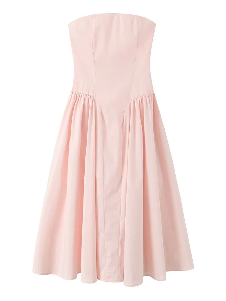TWOTWINSTYLE High Waist Strapless Chic Midi Dress