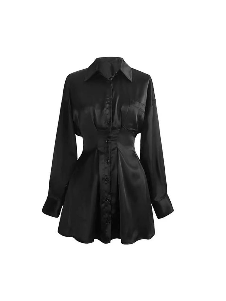 TWOTWINSTYLE Lapel Tunic Long Sleeve Mini Dress