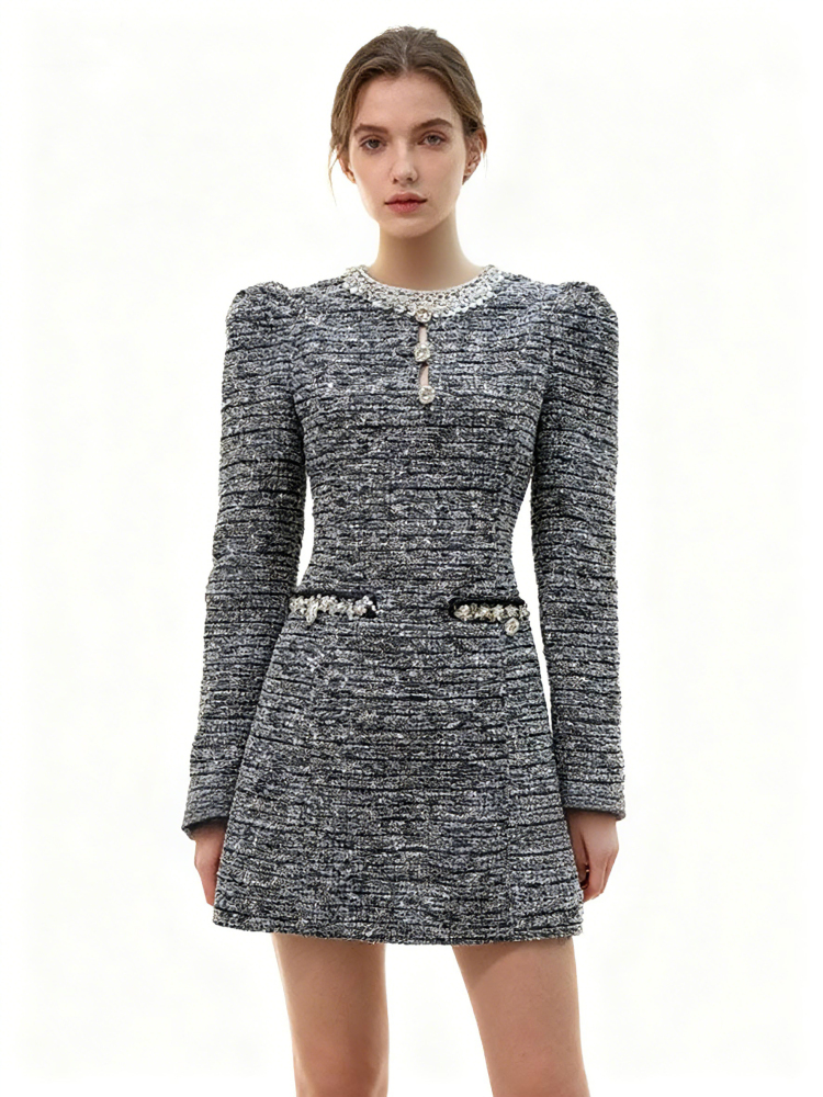 TWOTWINSTYLE Temperament Patchwork Sequins Mini Dress