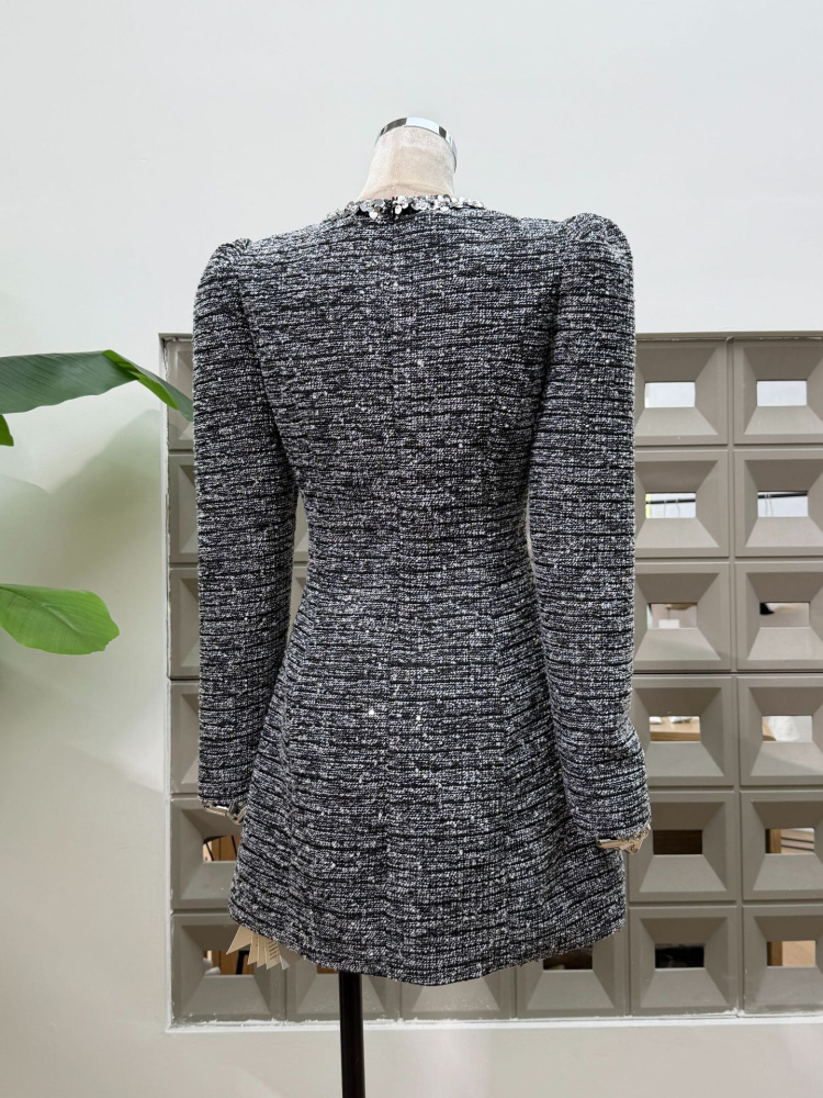 TWOTWINSTYLE Temperament Patchwork Sequins Mini Dress
