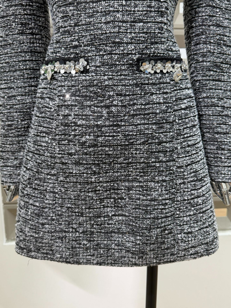 TWOTWINSTYLE Temperament Patchwork Sequins Mini Dress