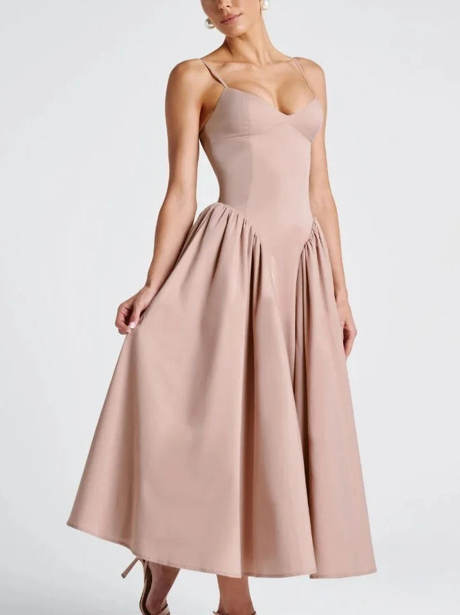 TWOTWINSTYLE Solid Tunic Shirring Midi Dress