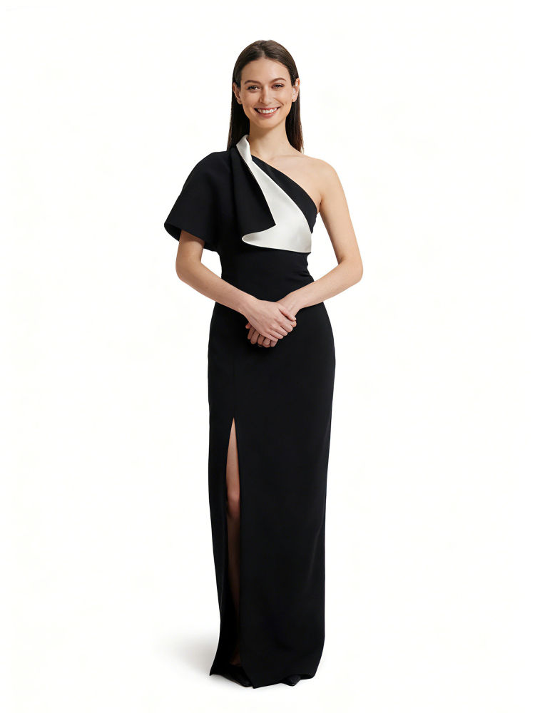 TWOTWINSTYLE Hit Color Side Split Off One Shoulder Chic Dress