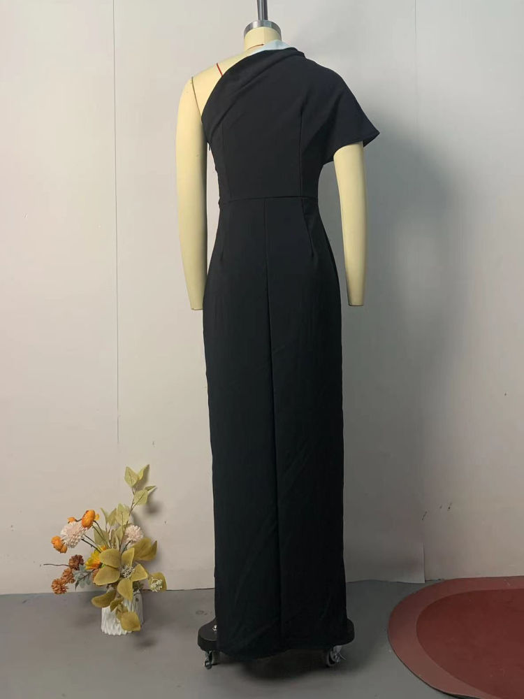 TWOTWINSTYLE Hit Color Side Split Off One Shoulder Chic Dress