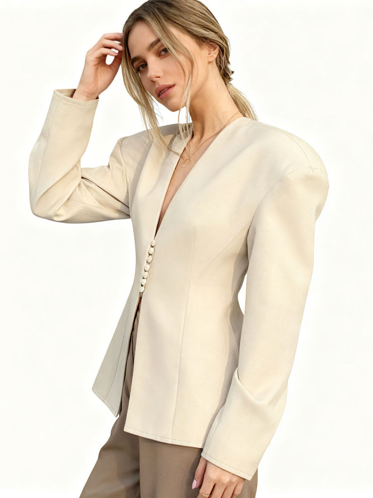 TWOTWINSTYLE Casual Deep V-Neck Tunic Coat