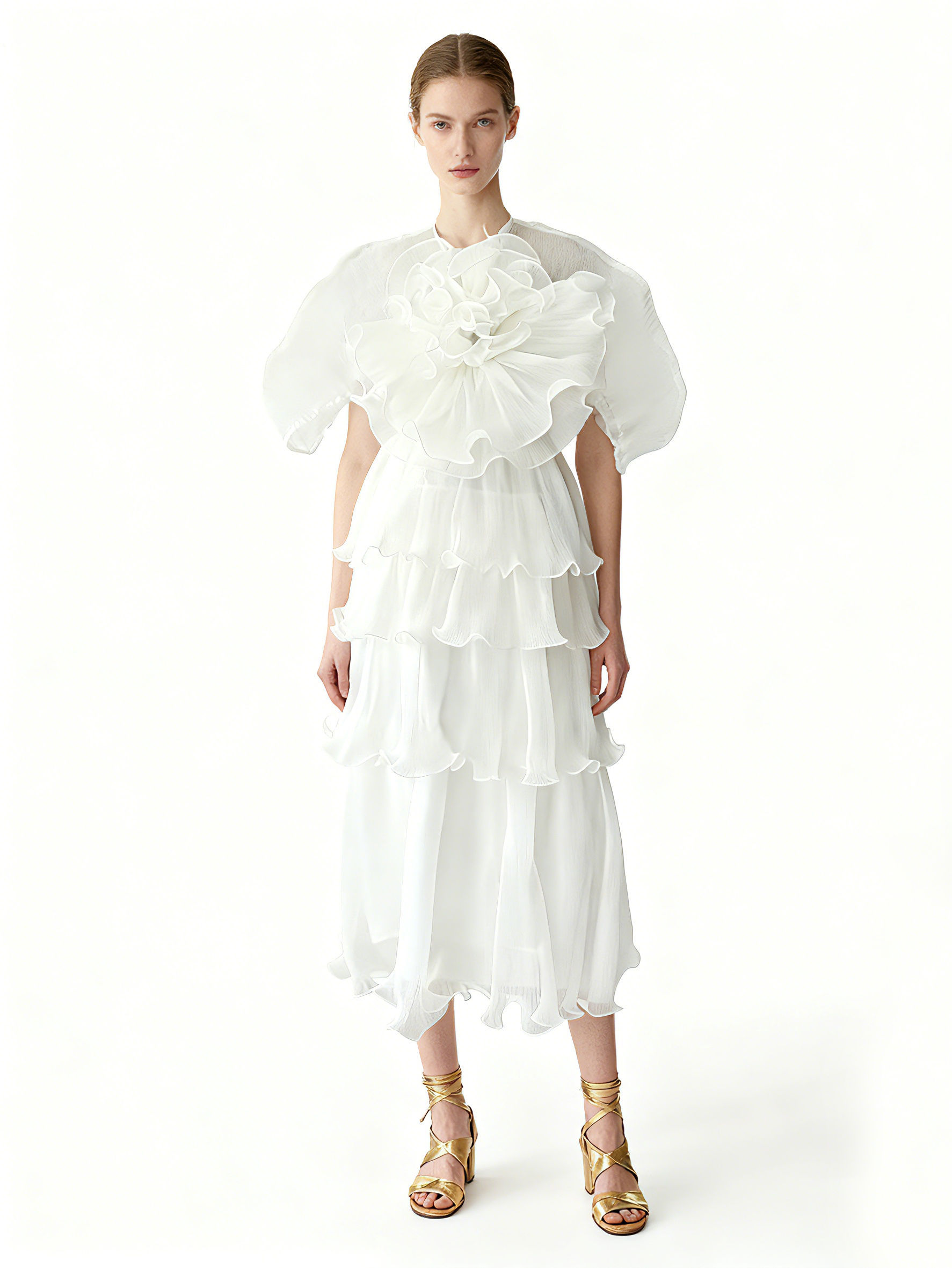 TWOTWINSTYLE Designer Solid Ruffles Tunic Midi Dress
