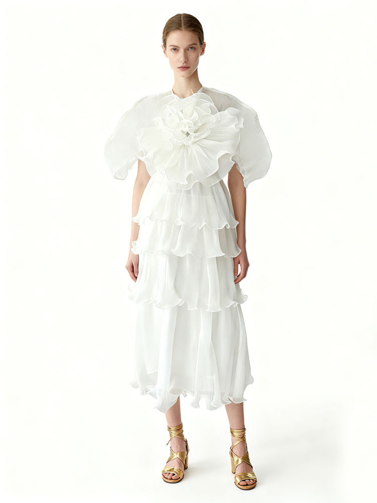 TWOTWINSTYLE Designer Solid Ruffles Tunic Midi Dress