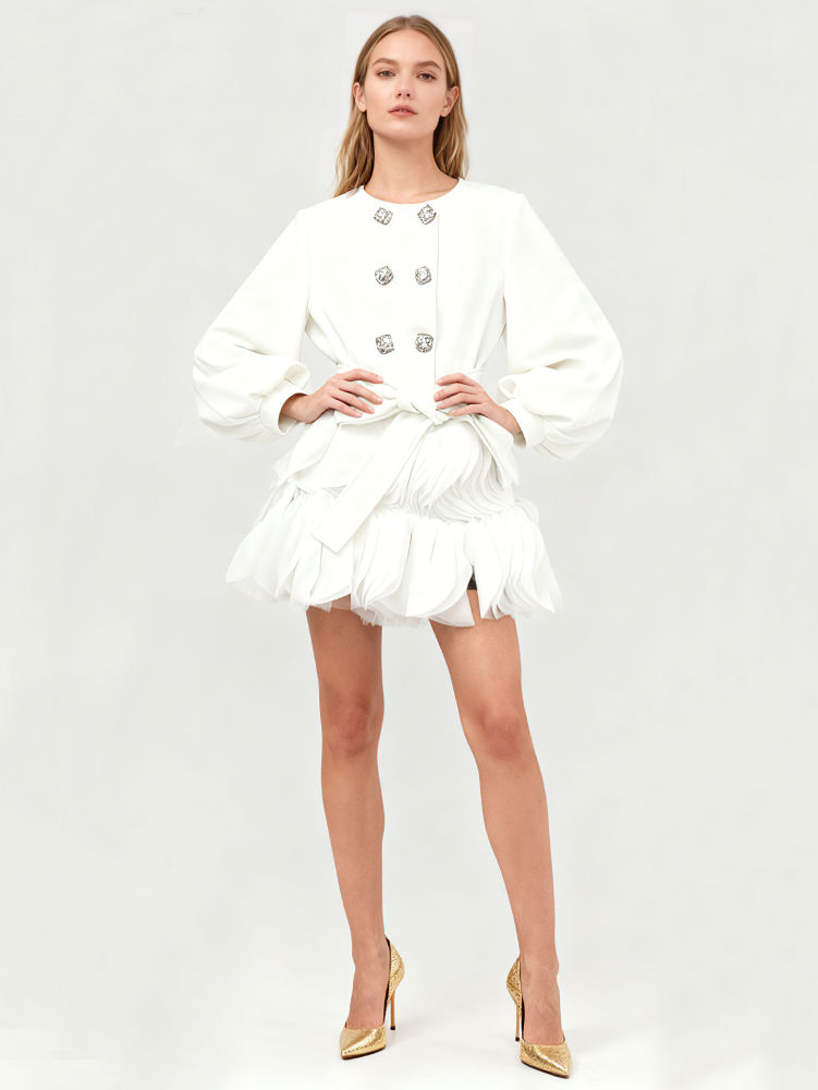 TWOTWINSTYLE Double Breasted Spliced Belt Elegant Dress