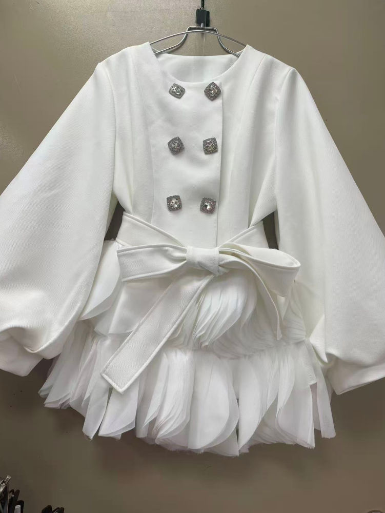 TWOTWINSTYLE Double Breasted Spliced Belt Elegant Dress