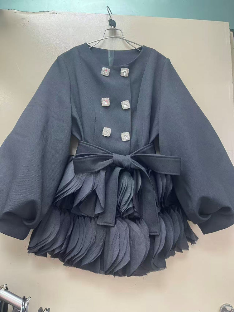 TWOTWINSTYLE Double Breasted Spliced Belt Elegant Dress