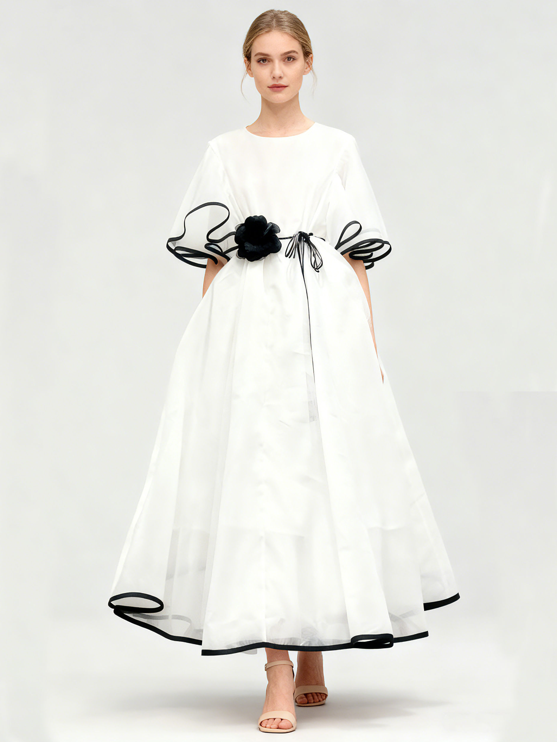Teotwin Style TWOTWINSTYLE Hit Color Spliced Lace Up Vintage Dress