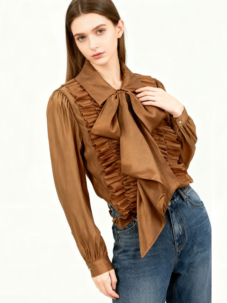 TWOTWINSTYLE Lapel Pleated Temperament Shirt