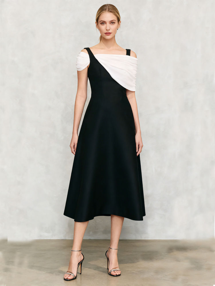 TWOTWINSTYLE Hit Color High Waist Designer Midi Dress
