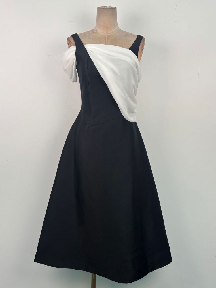 TWOTWINSTYLE Hit Color High Waist Designer Midi Dress