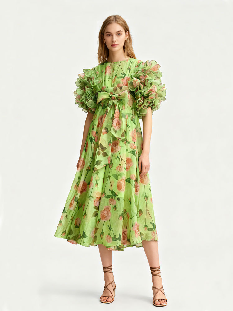 TWOTWINSTYLE Ruffled Sleeves Patchwork Print Vintage Dress