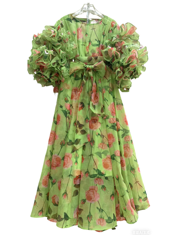 TWOTWINSTYLE Ruffled Sleeves Patchwork Print Vintage Dress