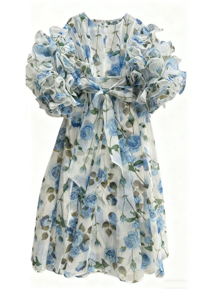 TWOTWINSTYLE Ruffled Sleeves Patchwork Print Vintage Dress