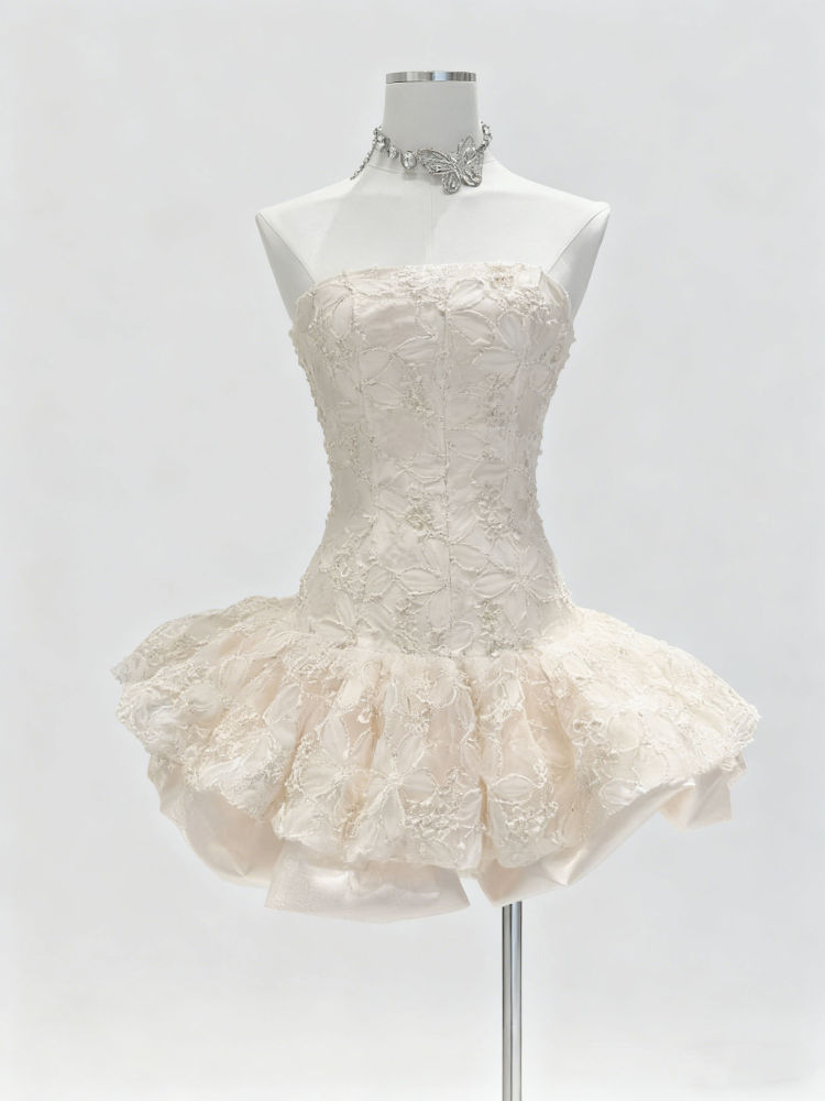 TWOTWINSTYLE Spliced Flower Tunic Strapless Mini Dress