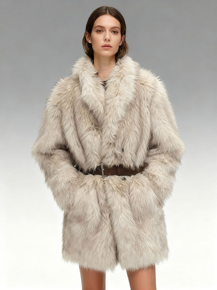 TWOTWINSTYLE Fashion Lapel Patchwork Belt Coat