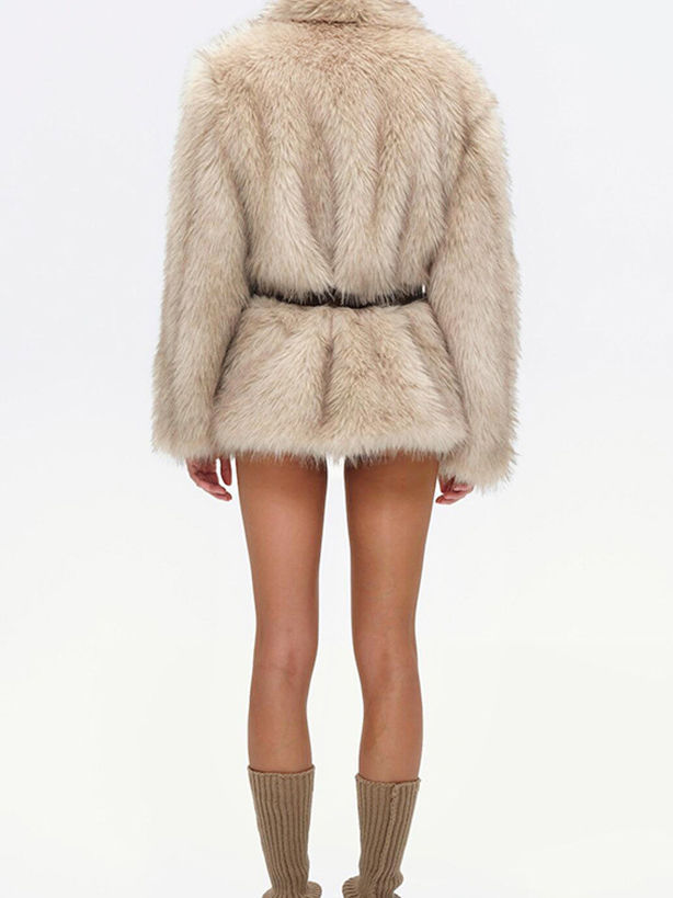 TWOTWINSTYLE Fashion Lapel Patchwork Belt Coat