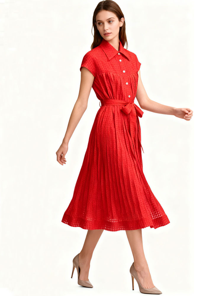 TWOTWINSTYLE Lapel Spliced Lace Up Fashion Dress